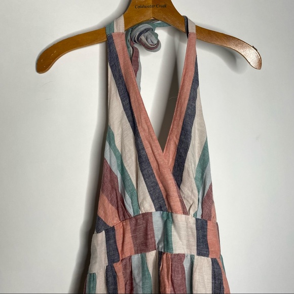 American Eagle | Striped Linen Blend Halter Tie Dress - Picture 3 of 7